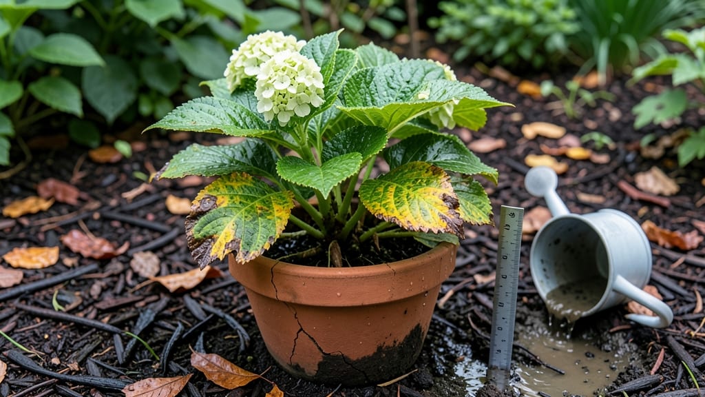 Too Much Water Pictures of Hydrangea Leaf Problems: Too Much Water Fix in 3 Easy Steps